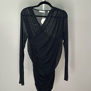 Patrizia Luca Black Sheer Wrap-Style Dress Size Large NWT